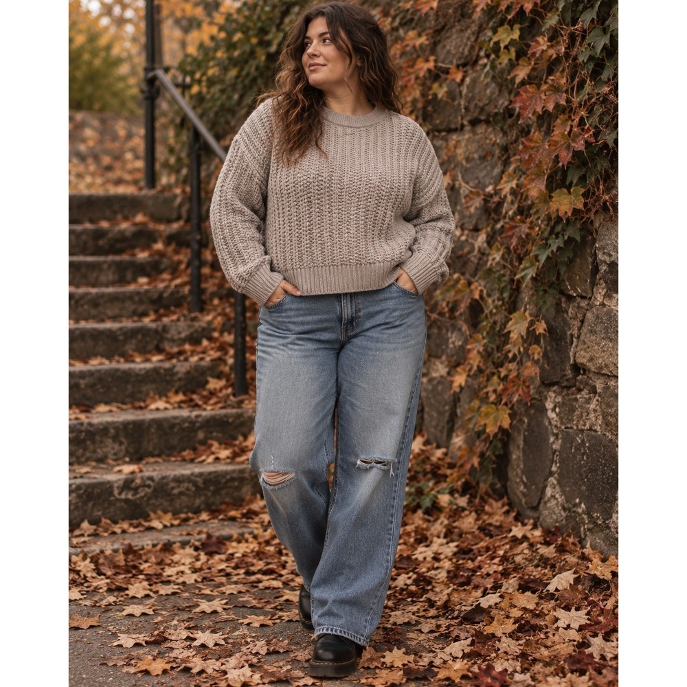 Universal Thread XL Chunky Knit Sweater Gray Oversized Boxy Crewneck